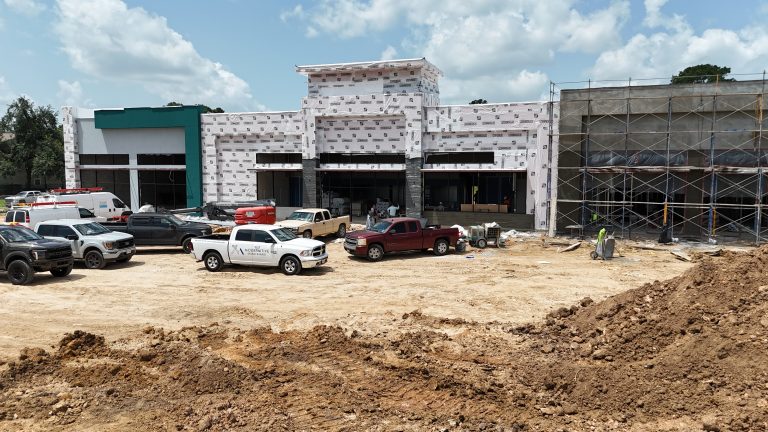 Aerial view of the Red Oak fuel station under construction, July 2025
