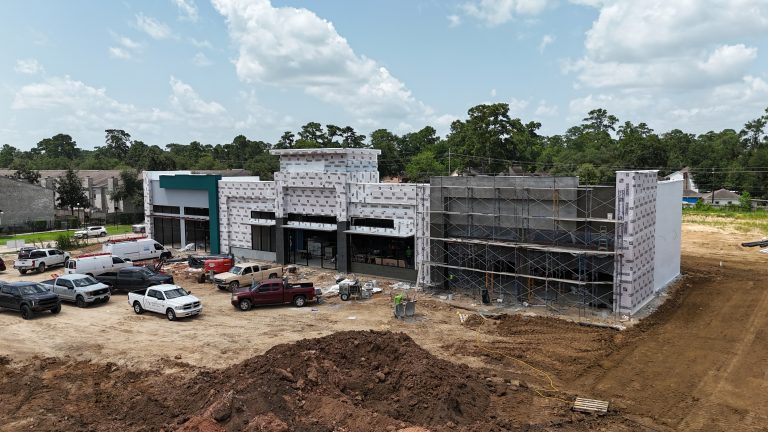Aerial view of the Red Oak fuel station under construction, July 2025