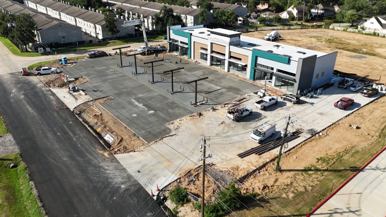 Aerial view of the Red Oak fuel station under construction, August 2025