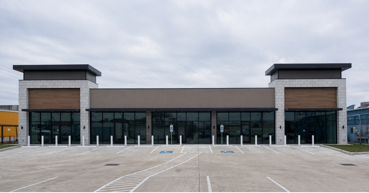 Completed front exterior of the Federal Road Retail Center