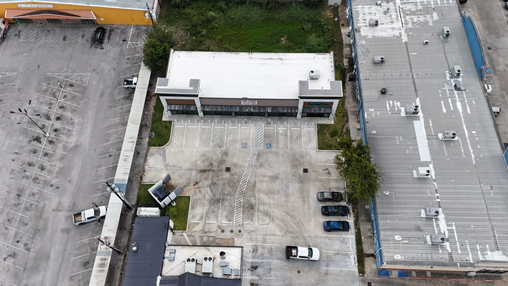 Wide aerial view of the completed Federal Road Retail Center