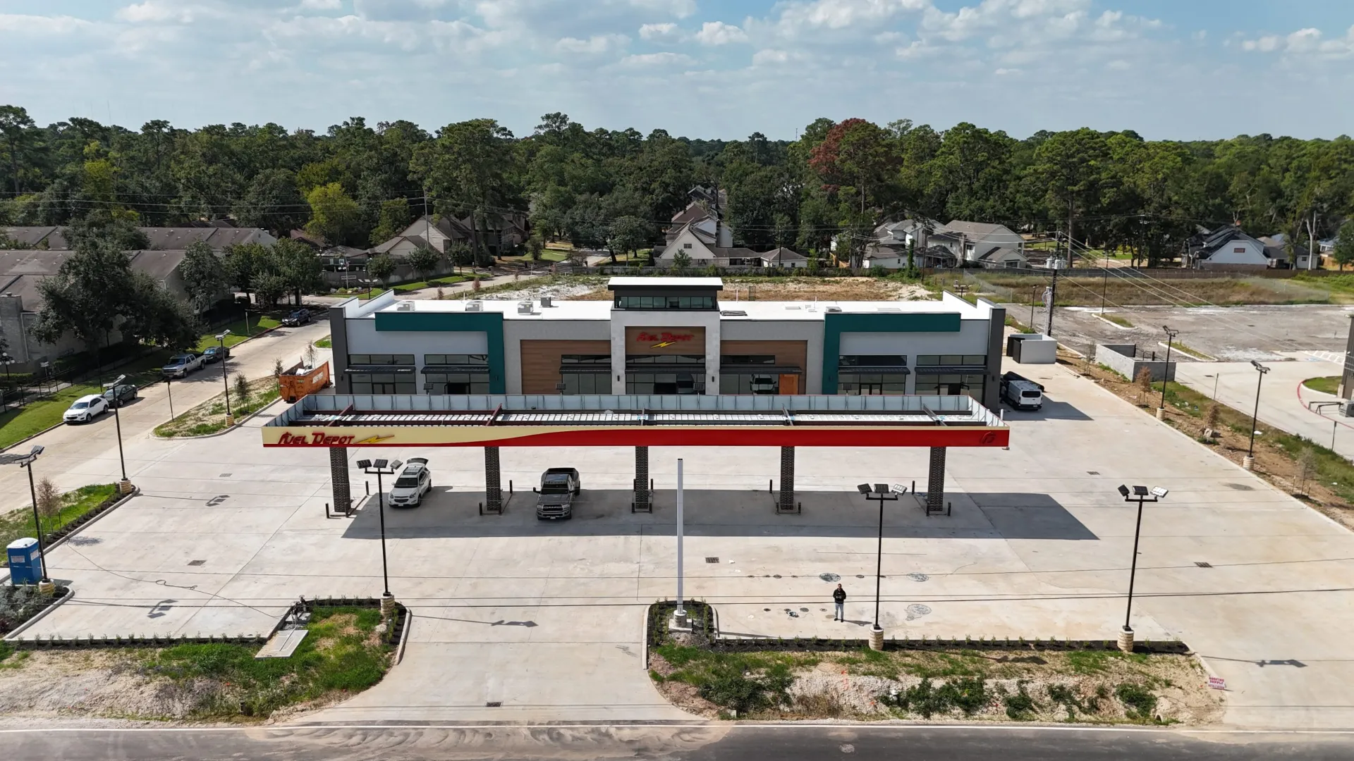 Exterior view of the Red Oak fuel station canopy and retail center